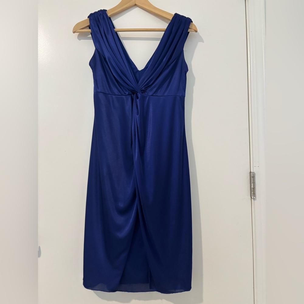 B Darlin Blue Ruched Sheath Midi Dress